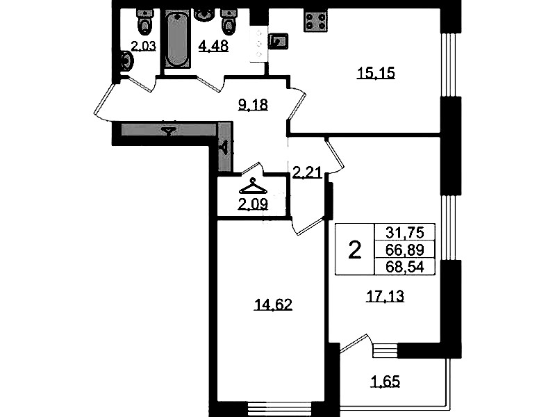 2-комнатная квартира 68.54 м², 11/11 эт., ЖК «VEREN NORT Сертолово»